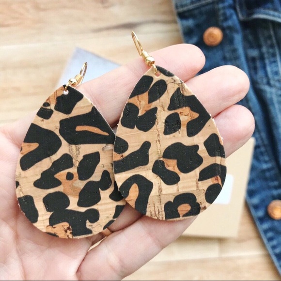 Kyma Studio Cork Teardrop Earrings in Leopard Print - Picture 3 of 4
